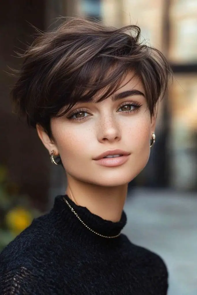 Layered pixie with textured volume and shape.