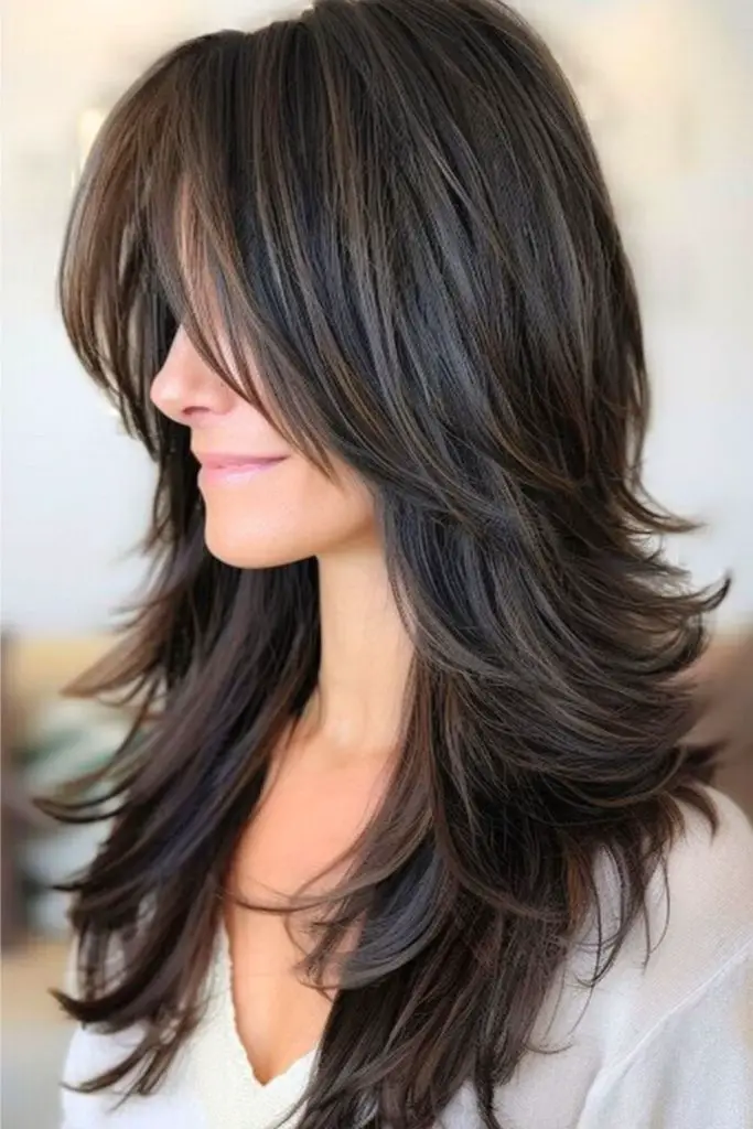 "Edgy shag cut with textured ends."