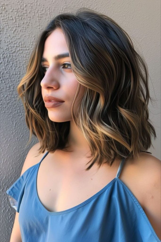 A long bob with soft wavy texture.