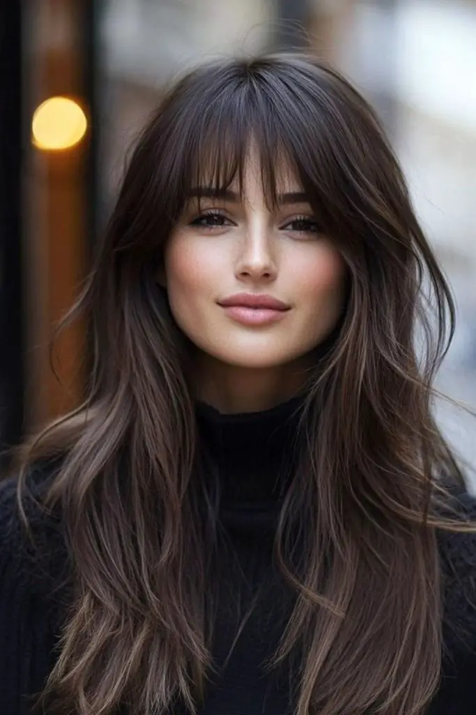 Long layers paired with fringed bangs.