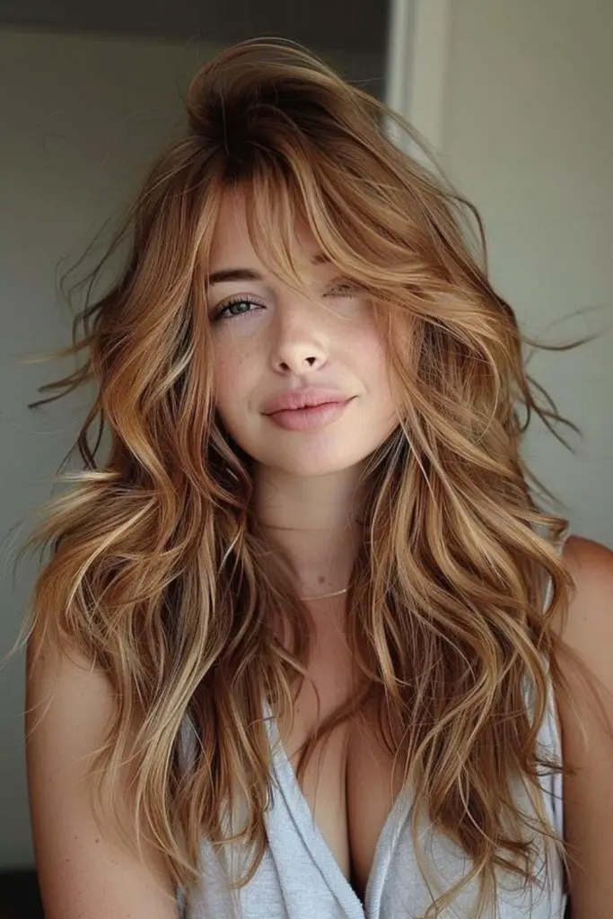 "Long, shaggy layers with bold highlights."