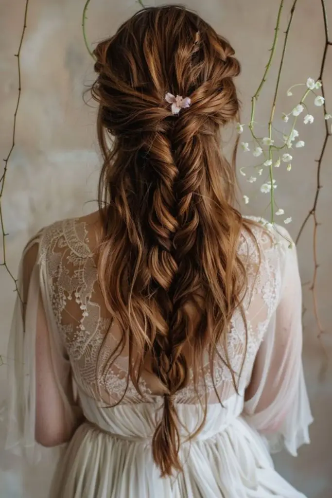 Loose braid with messy, textured strands.