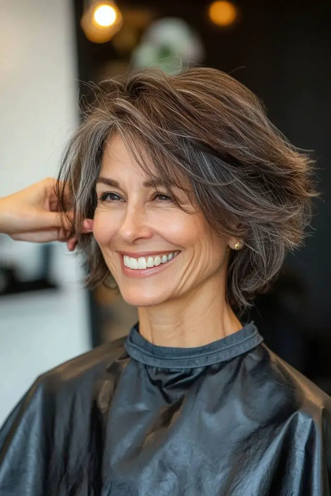 "Casual, messy bob with voluminous texture."