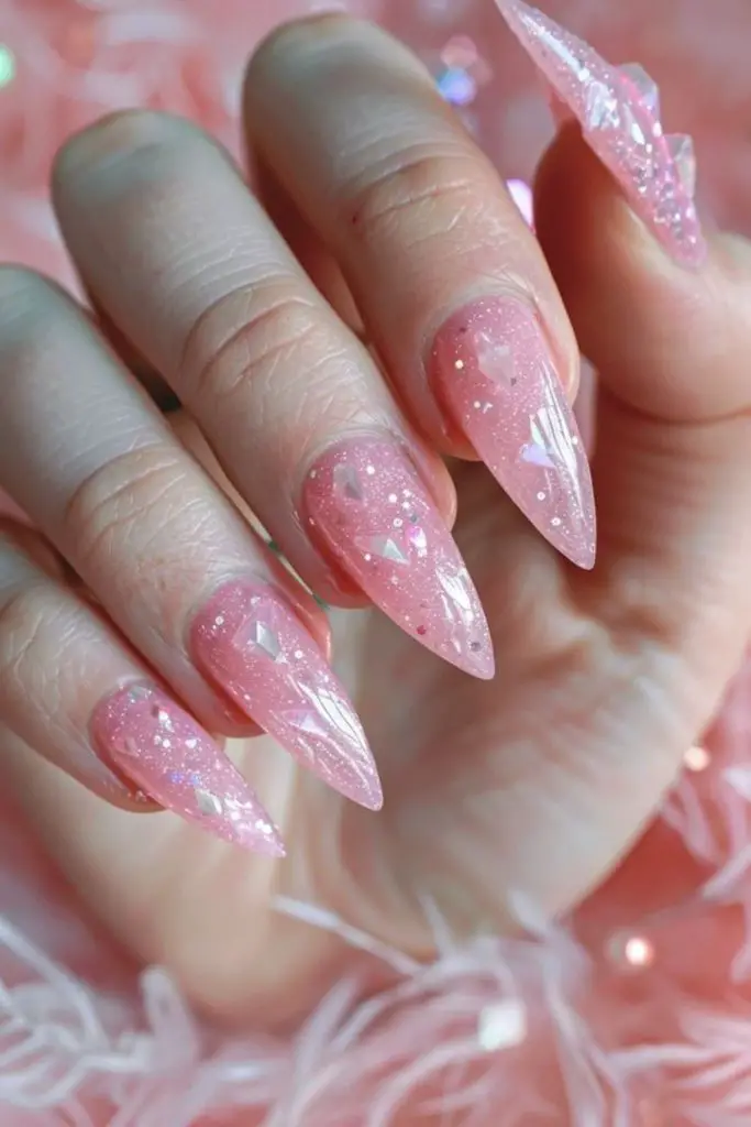 Mauve nails with silver swirls detail.