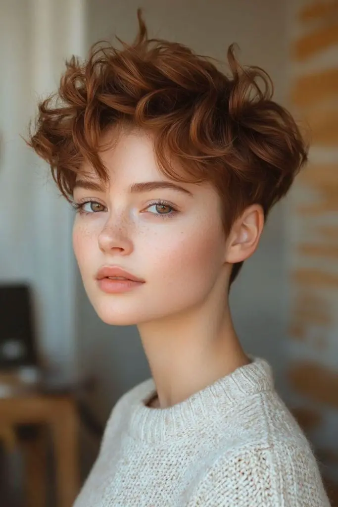 Pixie cut with light, wispy layers.