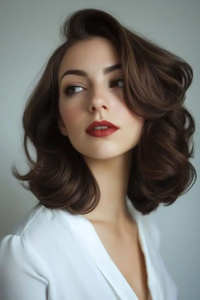 Retro-inspired medium cut with vintage curls.