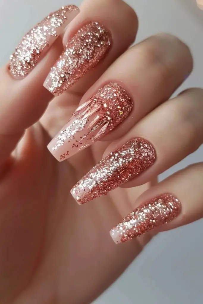Rose gold nails with metallic shine.