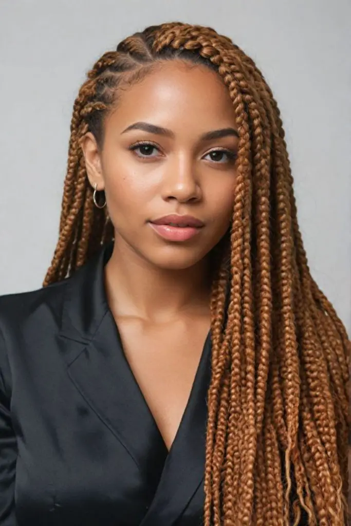 Elegant, side-swept locs for effortless beauty.