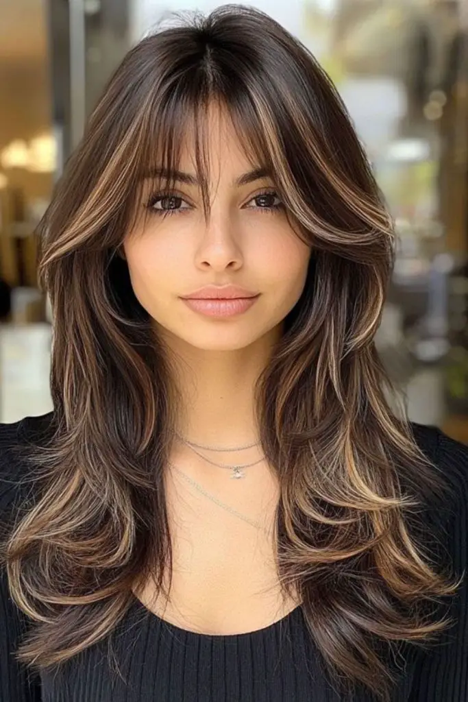 Straight, sleek bangs for a sophisticated style.