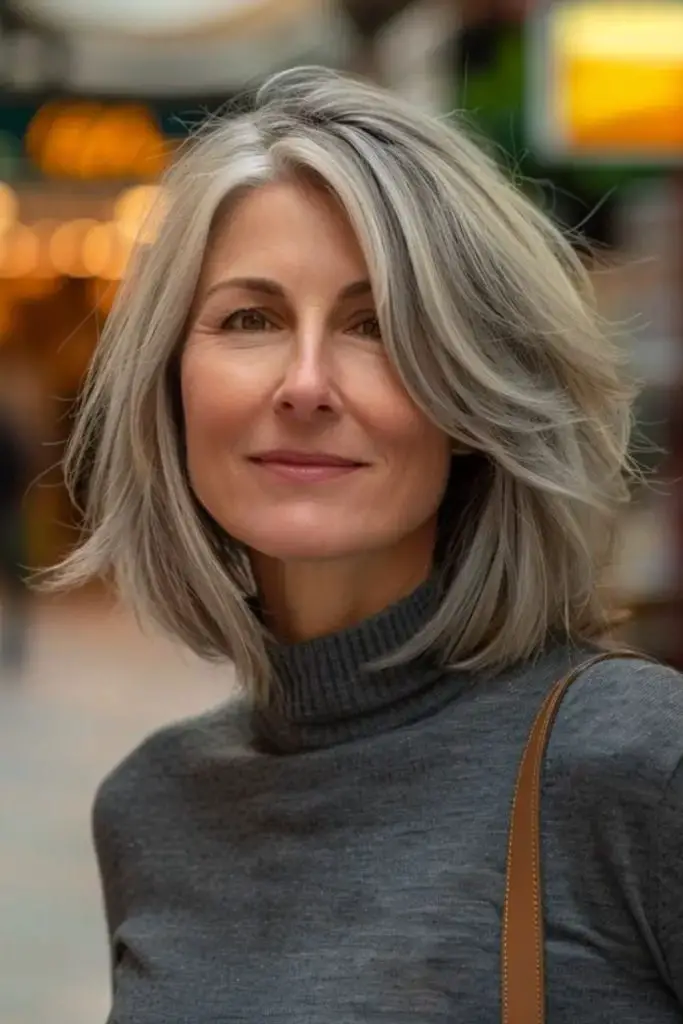 "Sleek bob with long layers for movement."
