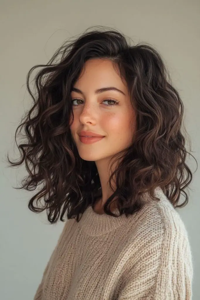 Soft curls in a side-parted lob.