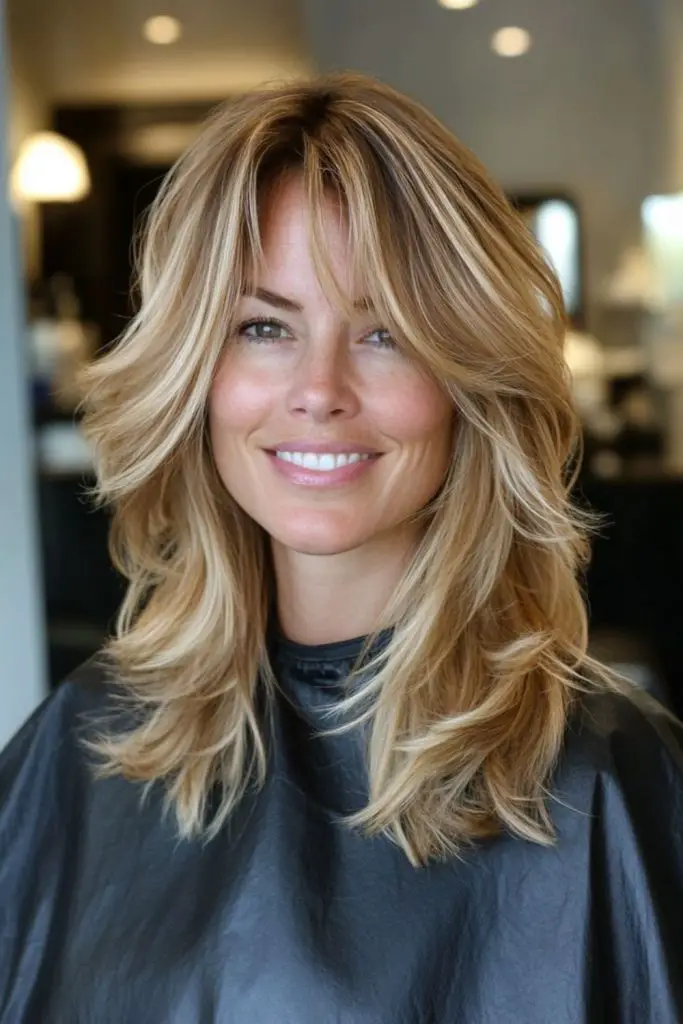 "Bouncy layers with fringe for added volume."