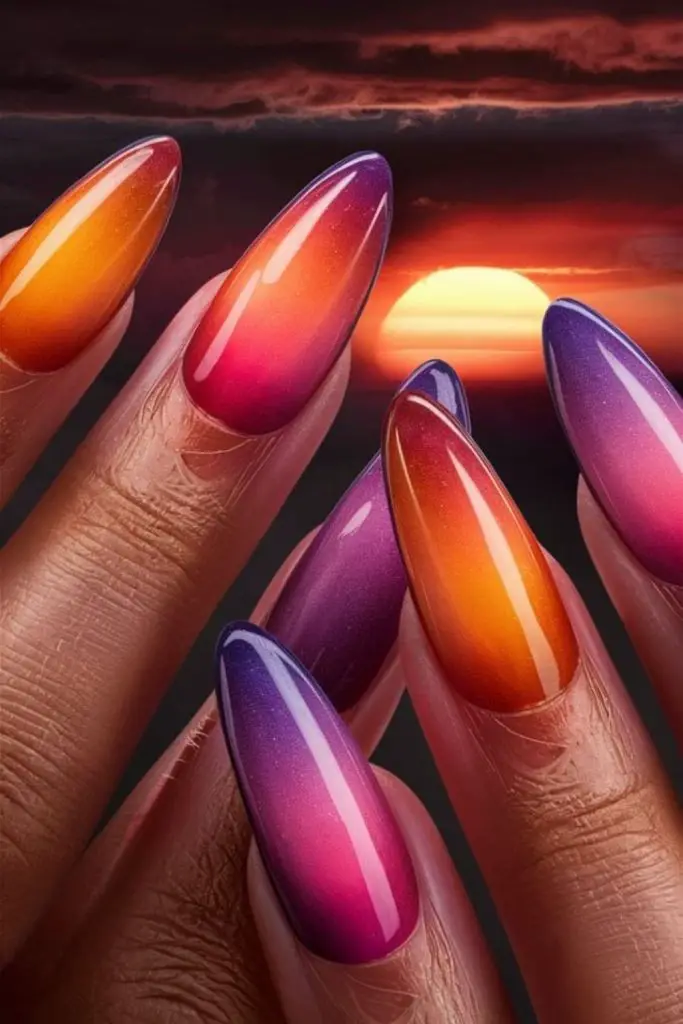 Warm gradient nails inspired by sunsets.