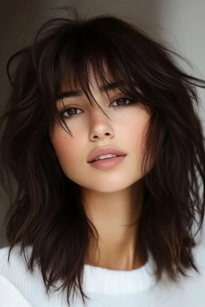 Tapered bangs offering a sleek, polished finish.