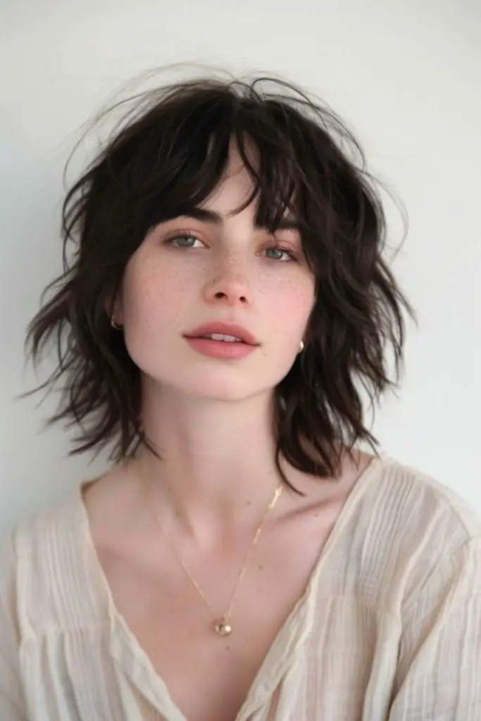 "Loose French twist adding voluminous texture."