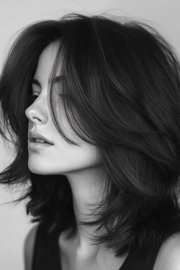 "Textured medium cut for thicker, fuller hair."