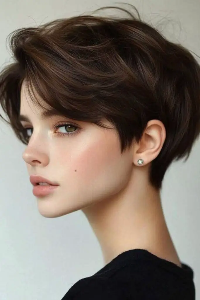 "Bold, choppy textured pixie cut."