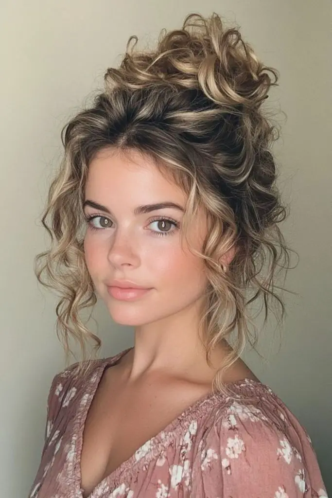 Tousled updo with loose, voluminous curls.