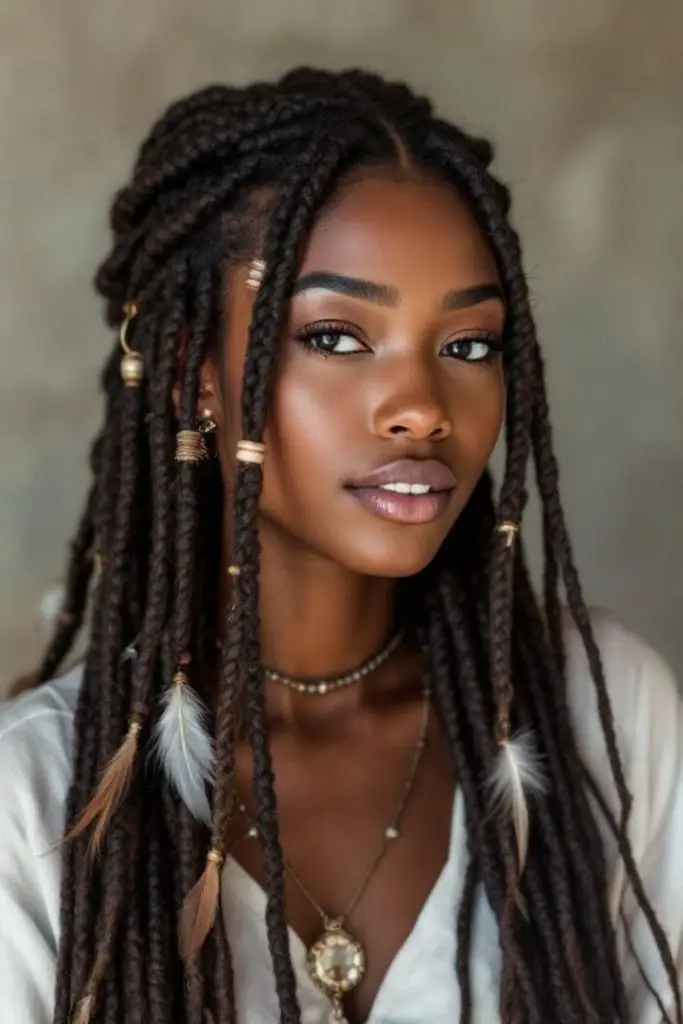 Cultural braids with intricate patterns.