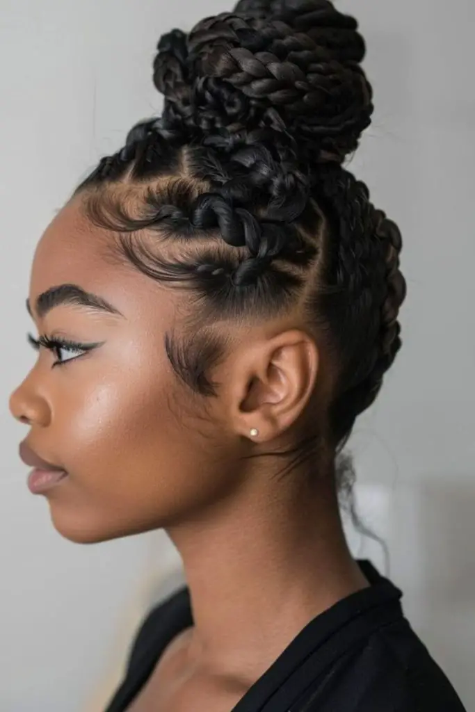 Braided twists combined into a chic bun.