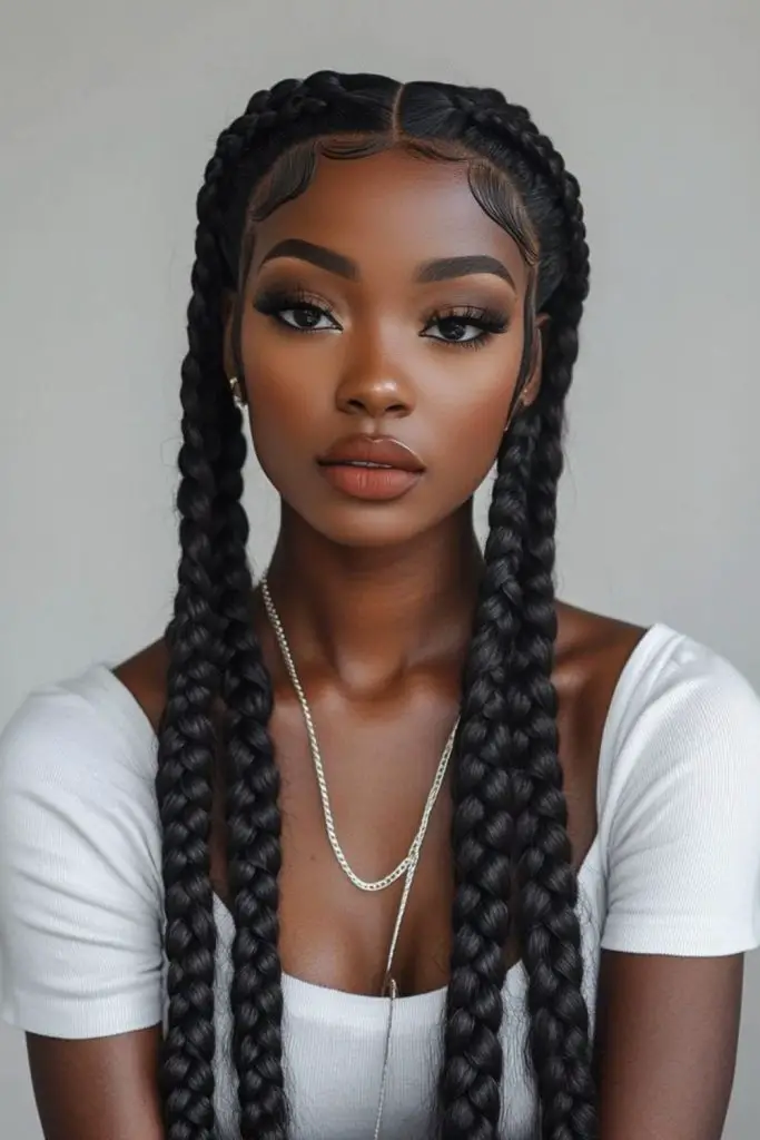 Hybrid of twists and French braids for elegance.