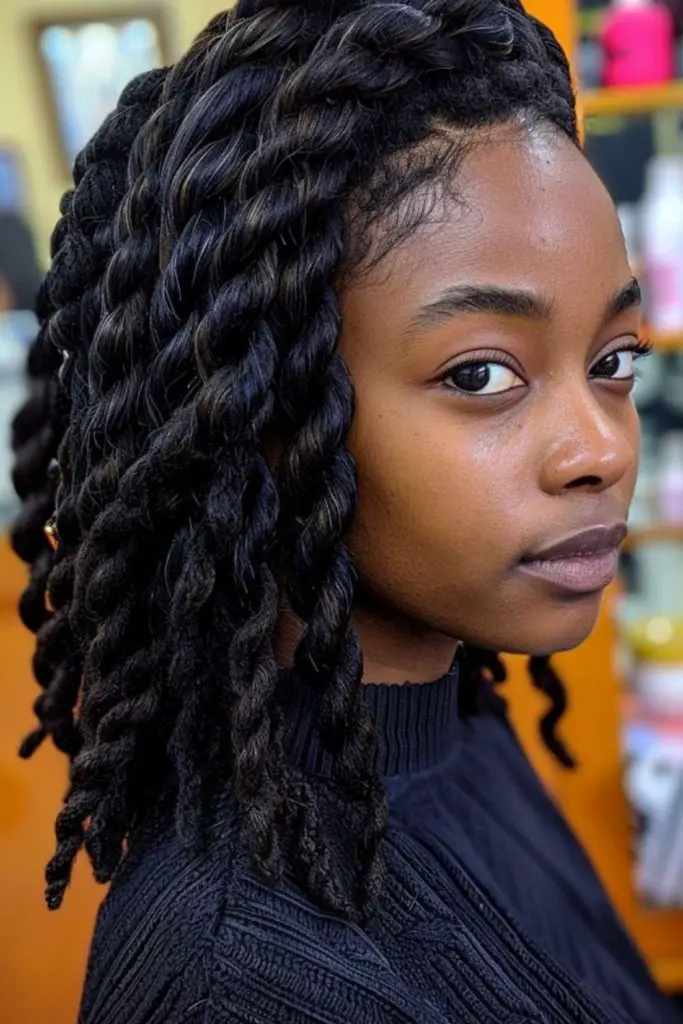 Sleek, side-swept twists for an elegant look.