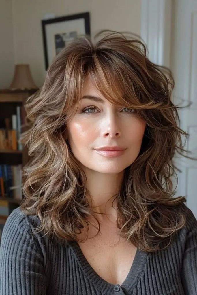 Big, full bangs adding volume and drama.