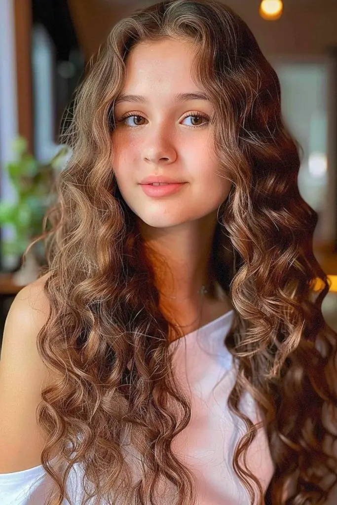 Curly hair with defined, voluminous ends.