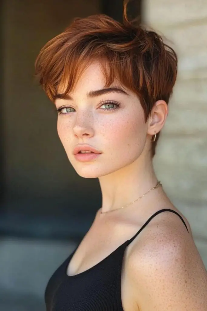"Textured pixie adding volume and edge."