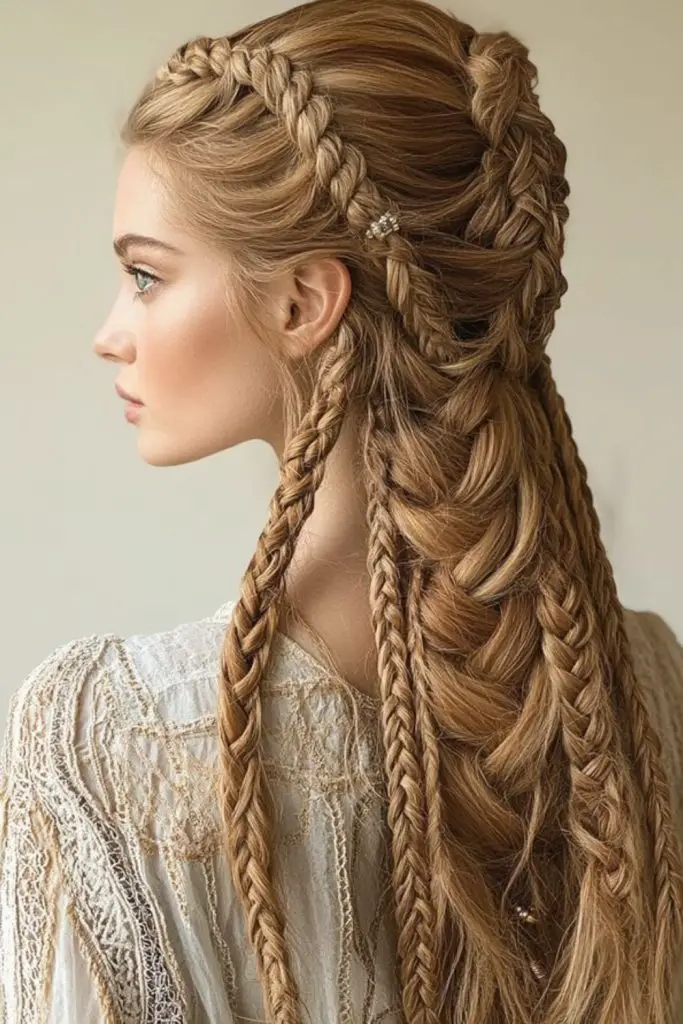 Geometric zigzag braid with contrasting highlights.