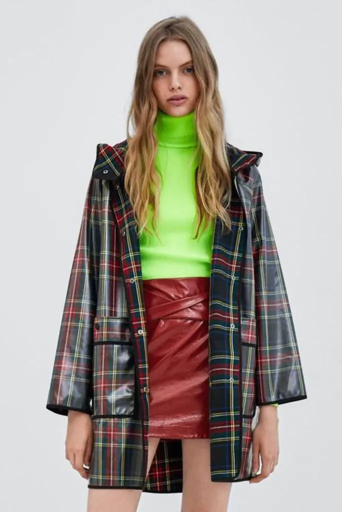 Plaid raincoat adds cozy pattern to outfits.