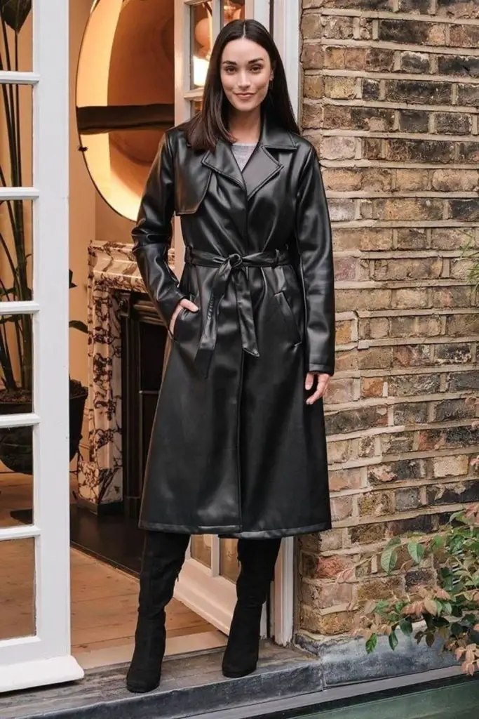 Leather raincoat combines toughness with sleek style.