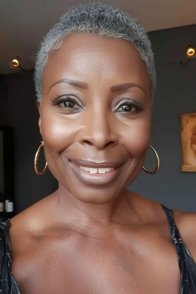 Short and sharp gray buzz cut for bold elegance.