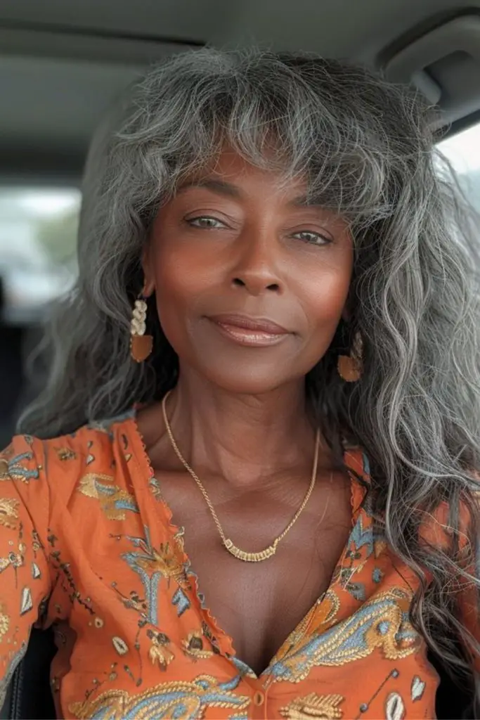 Layered gray shag cut for a carefree look.