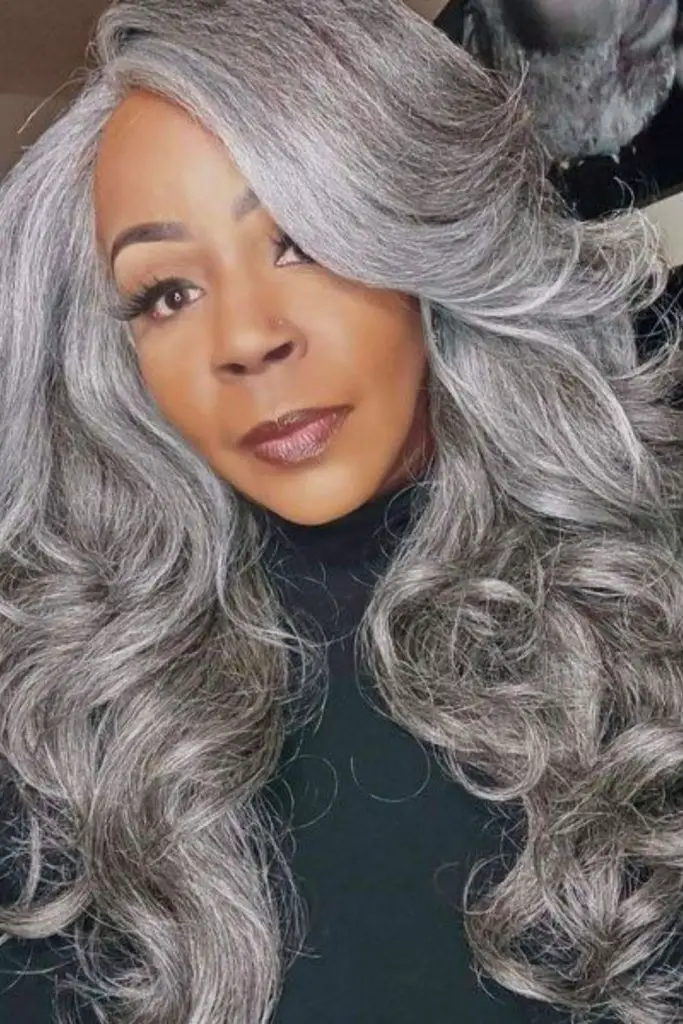 Gray and white layered hairstyle for bold elegance.