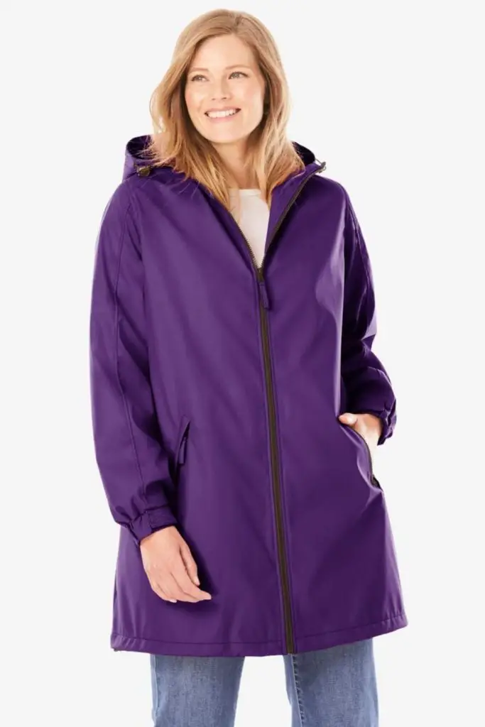 Reversible raincoat offers two stylish looks in one.