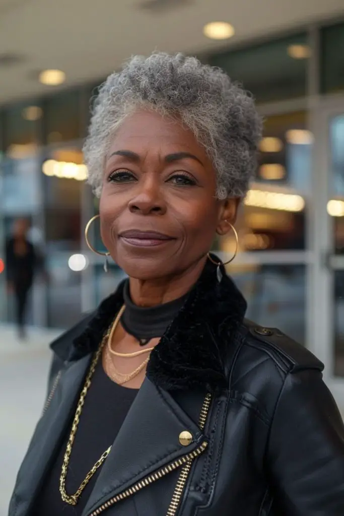 Sculpted silver pompadour for a sophisticated, confident look.