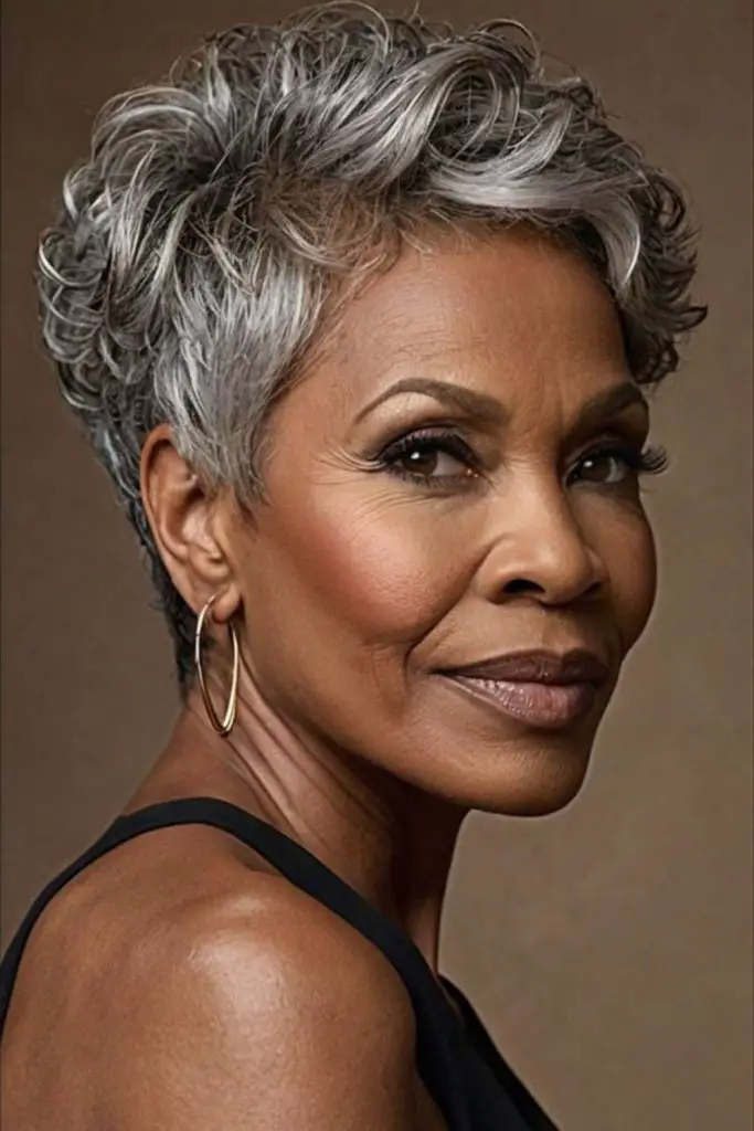 Tapered gray hairstyle creating sharp and bold angles.