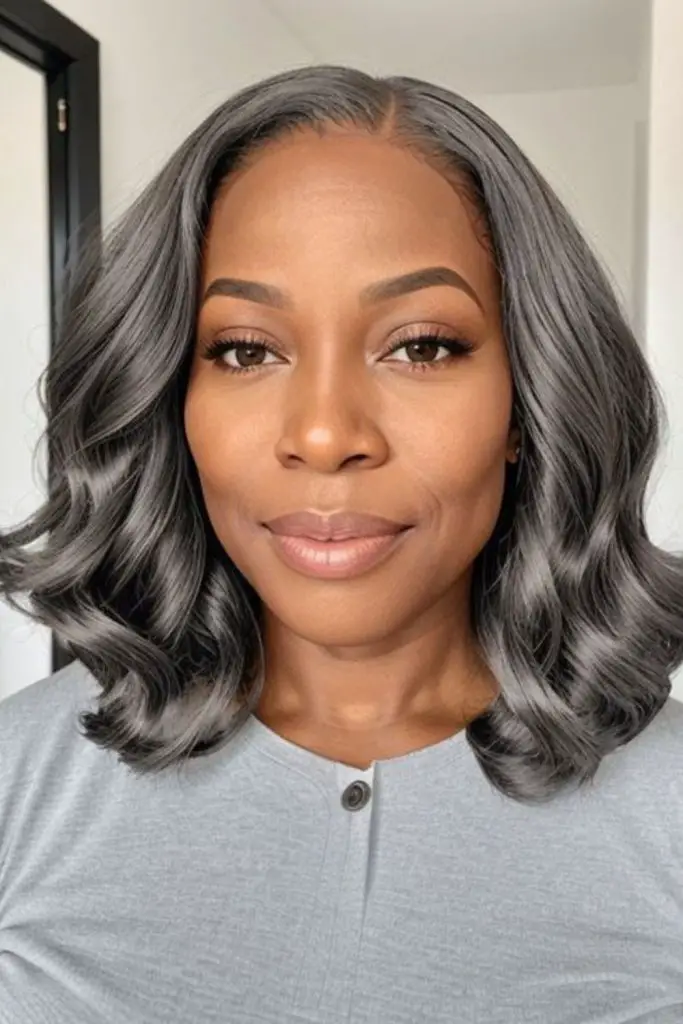 Soft gray waves with a chic middle parting.