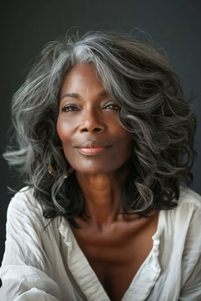 Gray ombre waves with soft, elegant curls.