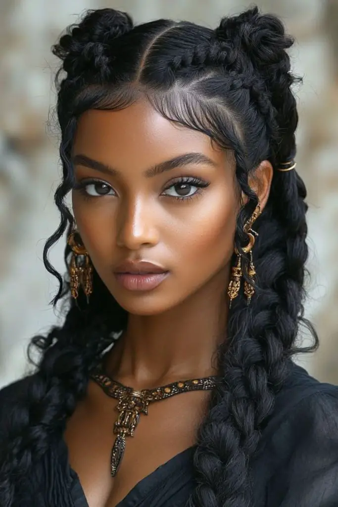 Intricate fishtail braid styled with wool.