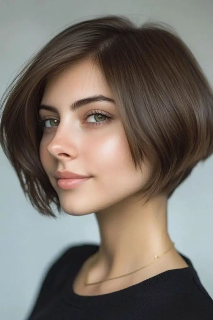 Angled bob creating voluminous illusion.