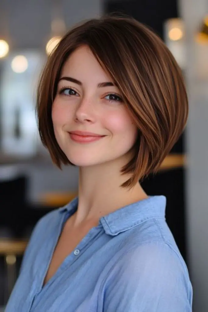 Copper-colored bob with sculpted shape.