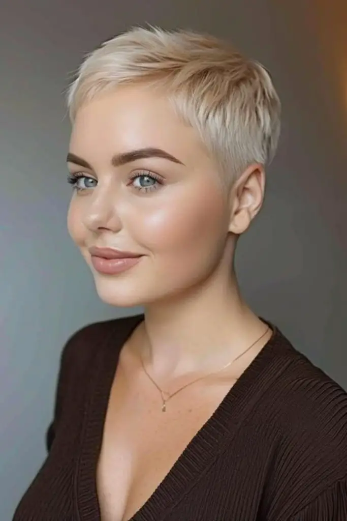 Minimalist ultra-short buzzed pixie.