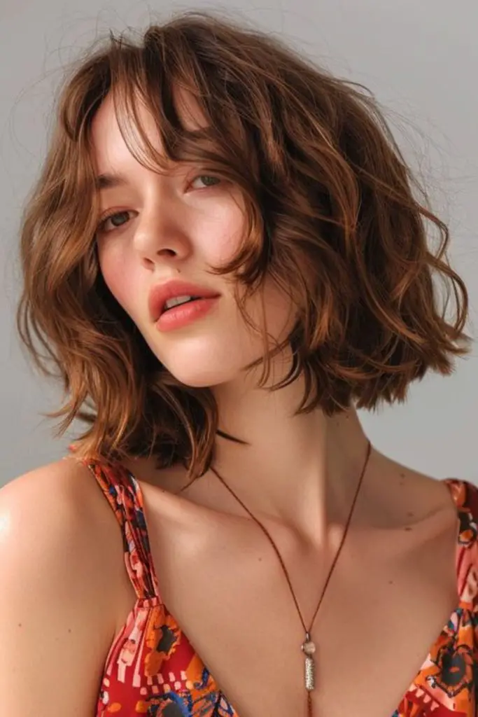 Relaxed wavy bob with effortless texture.