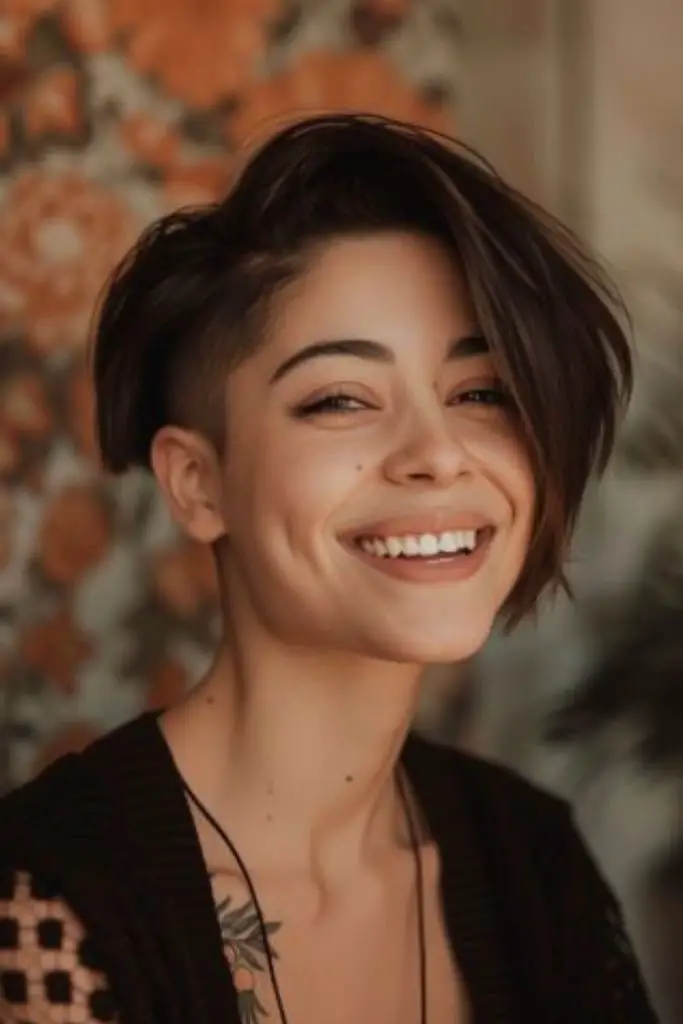 Hidden undercut bob with sleek top.