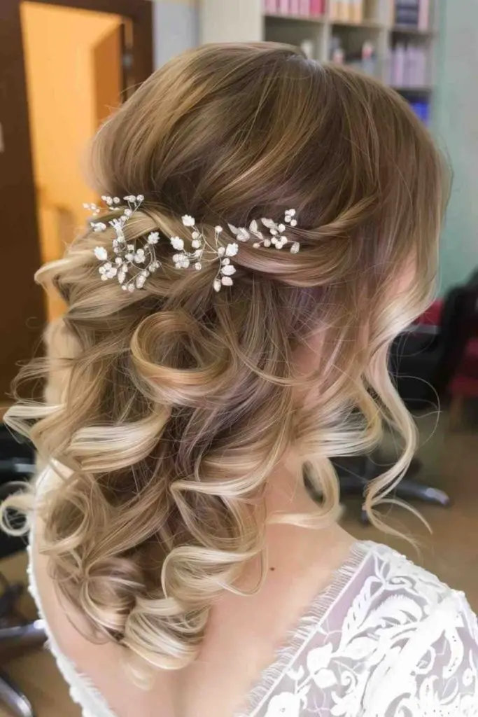 Voluminous wavy halo with ethereal shimmer.