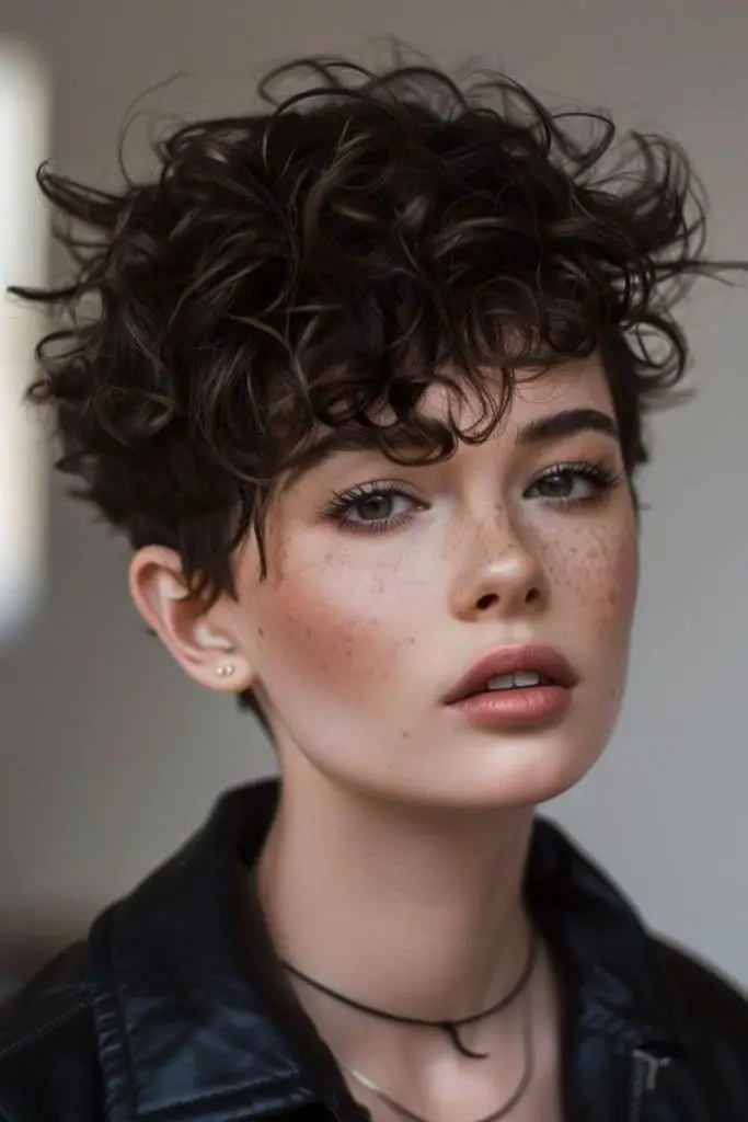 Lightweight curly pixie with airy volume