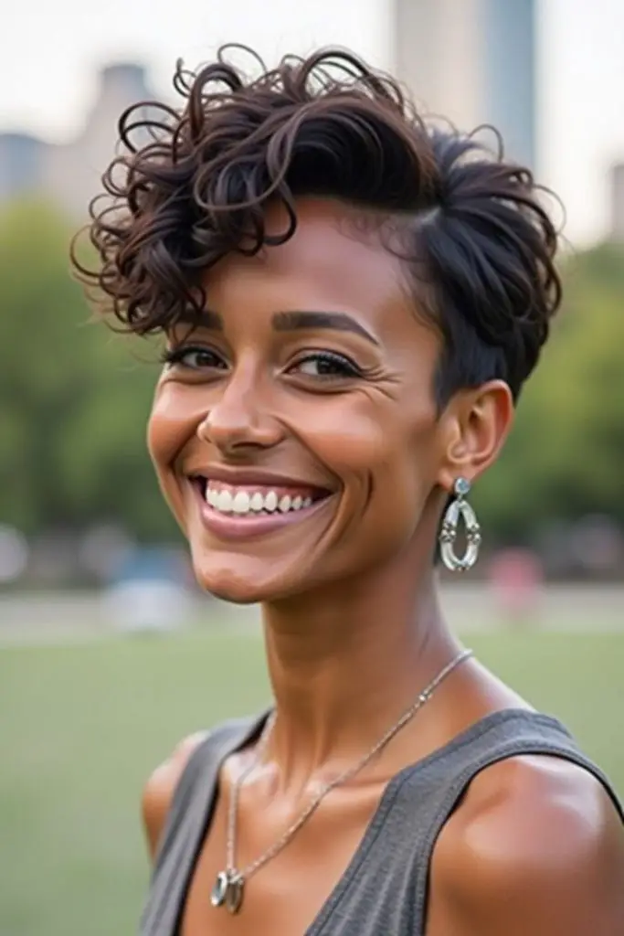 Celestial curly pixie with weightless layers