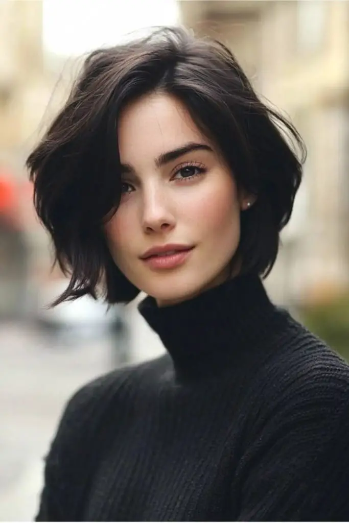 Short choppy bob with tousled layers.